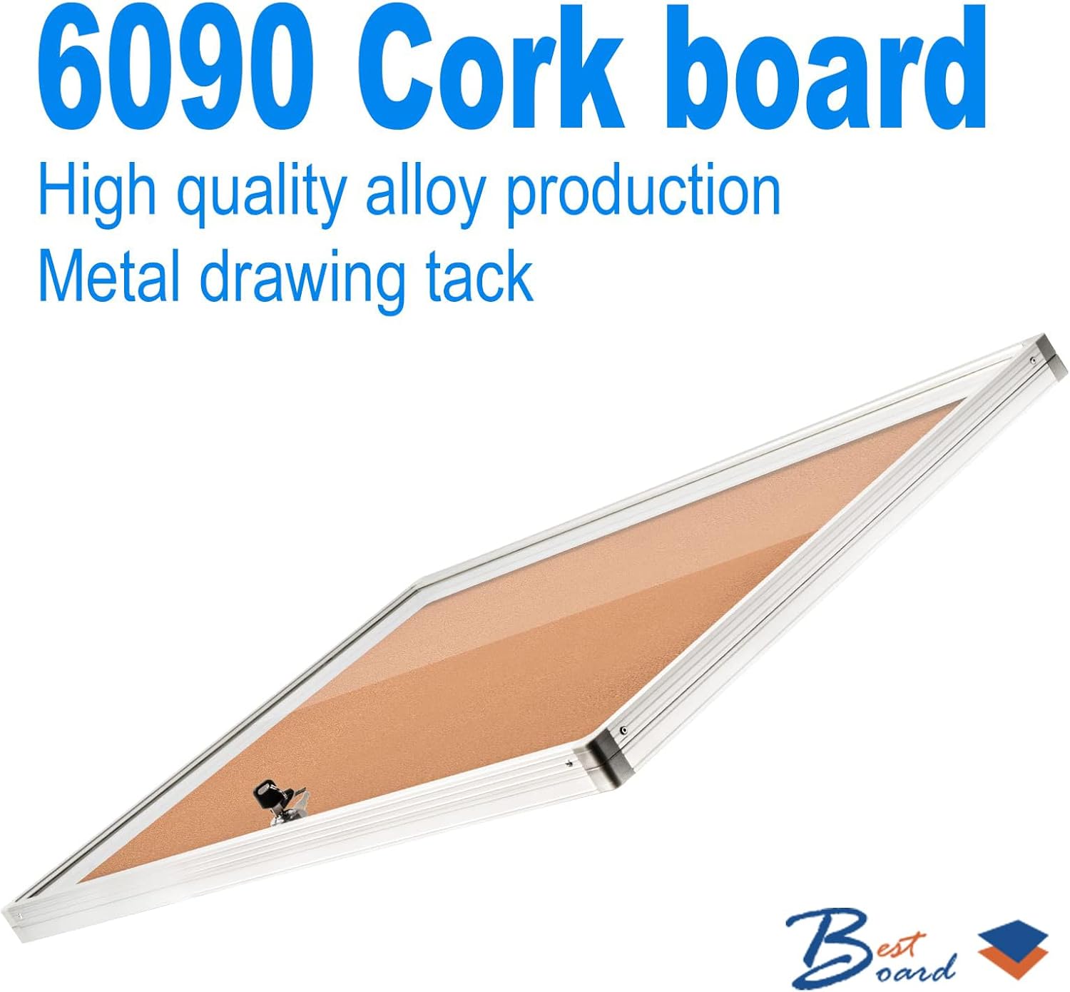 Pinboard Enclosed Bulletin Board 36 × 24 Inches Lockable Cork Noticeboard for School Office, Wall Display Case with Lock (Cork Board)