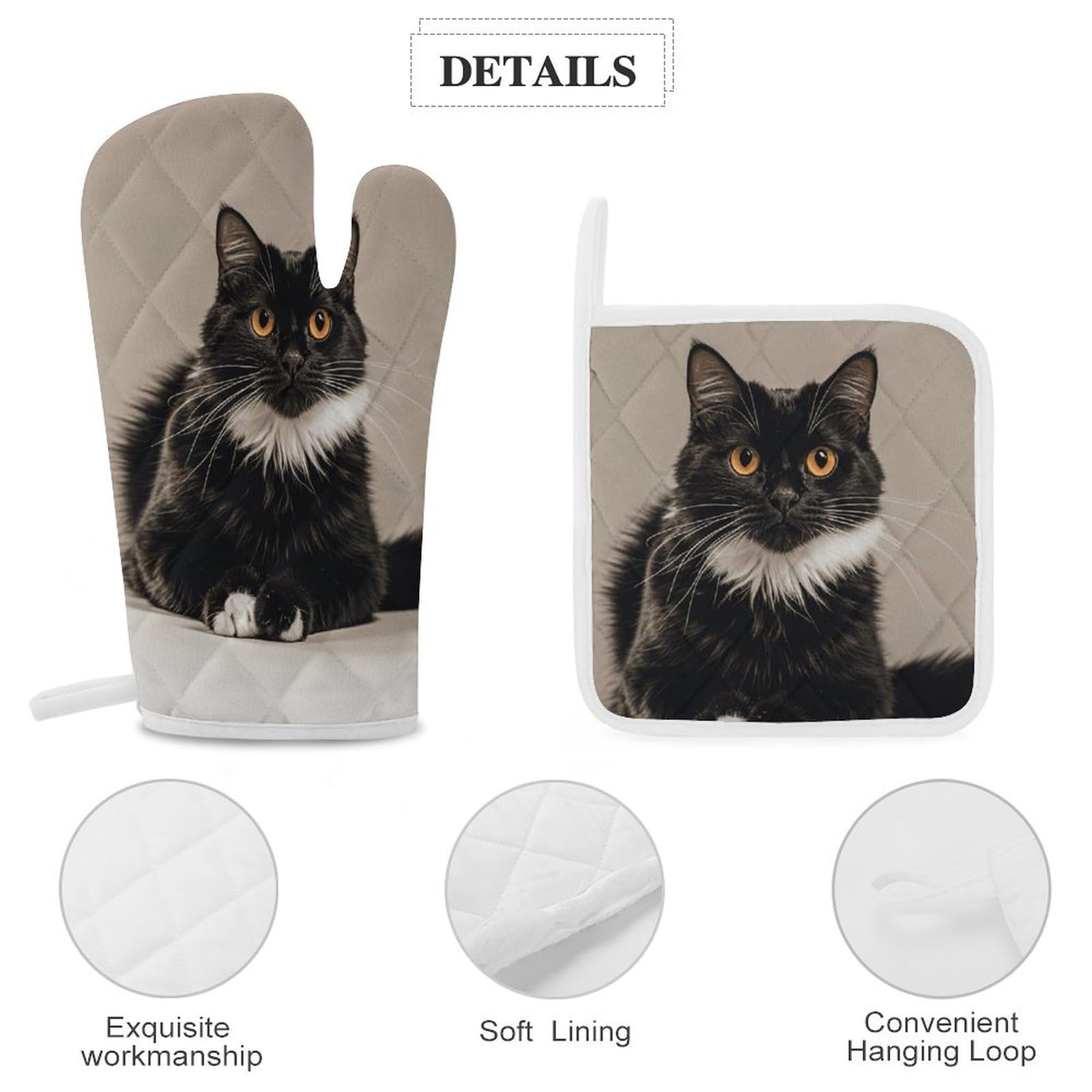 Ofenhandschuhe Mit Schwarzer Katze – Niedliches Set Mit Topflappen Für Backofen & Küche