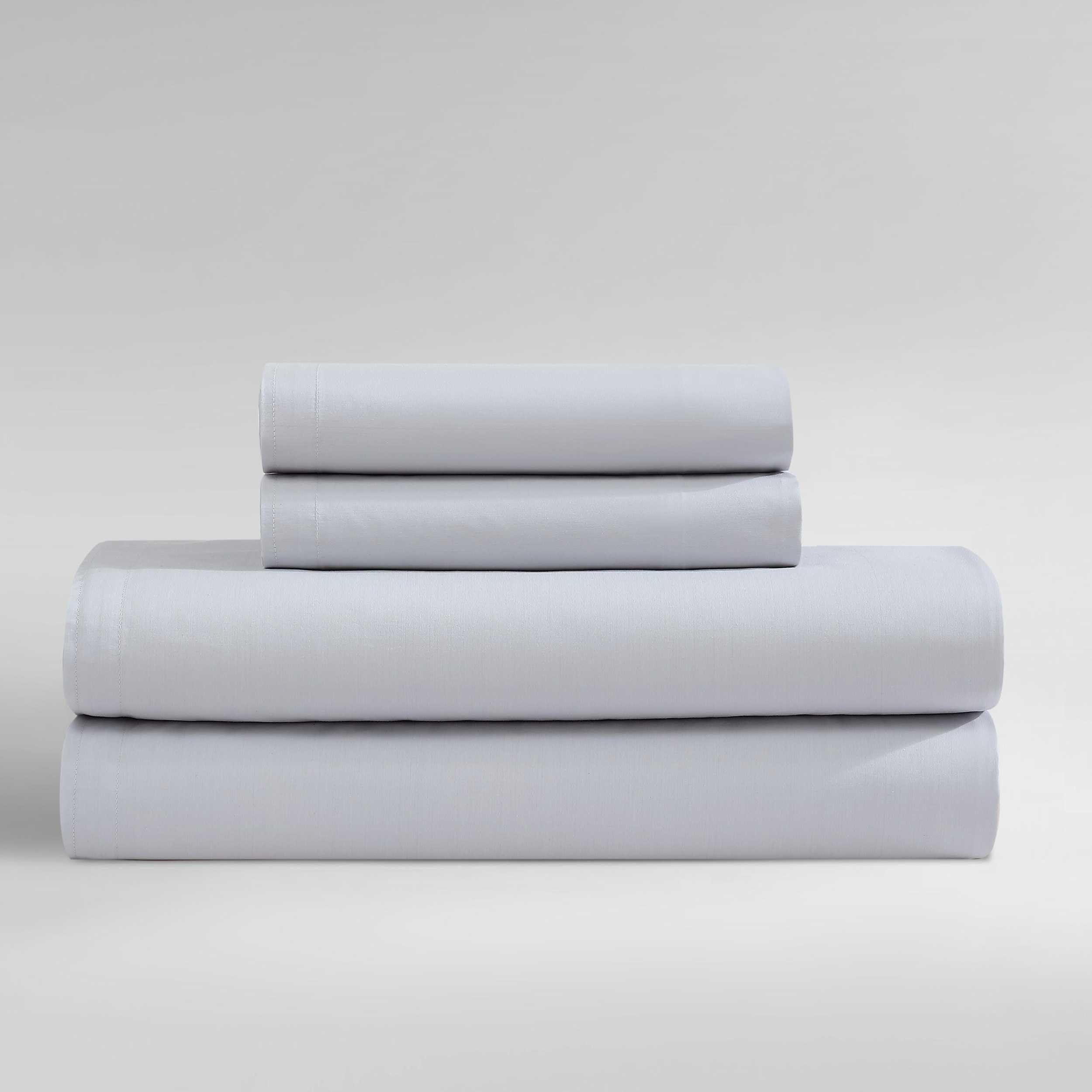 Calvin Klein - Queen Bed Sheets, Percale Bedding Set with Deep Pockets, Super Soft & Cozy Bedding Essentials (Naturals Solid Dawn Blue, Queen)