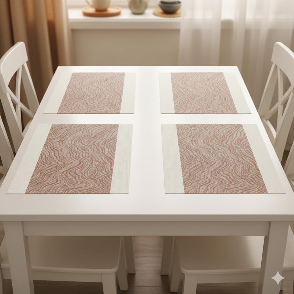 YELONA Placemats Set of 4, Heat-Resistant Woven Vinyl Table Mats, Non-Slip & Washable Dining Tablemats for Kitchen & Dinner Decor, Walnut Brown (45cm x 30cm)