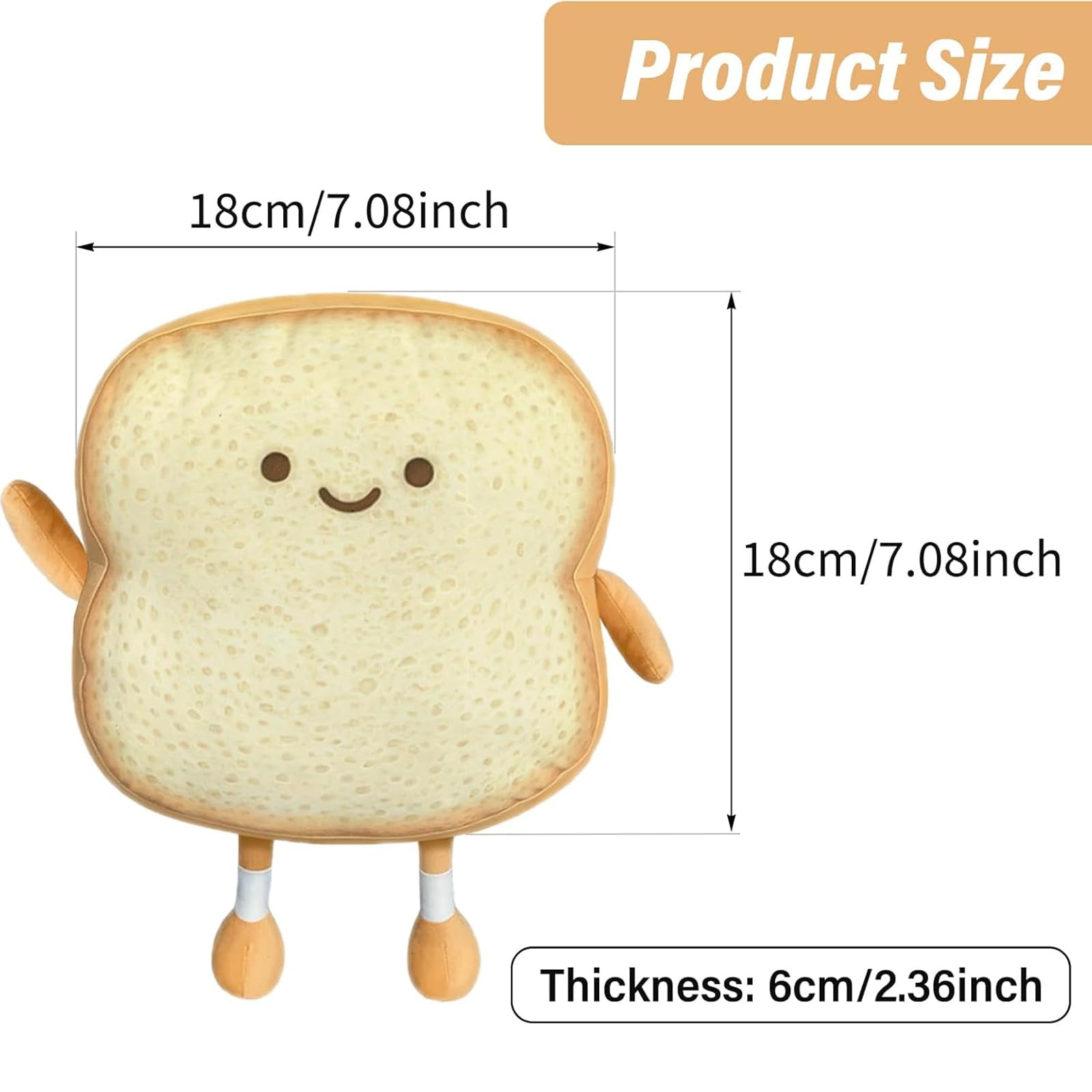 PGKDYC Cute Toast Plush Pillow (18x18x6cm), Soft Smile Face Plushie for Kids Snuggle Toy & Bedroom Decor - Image 2