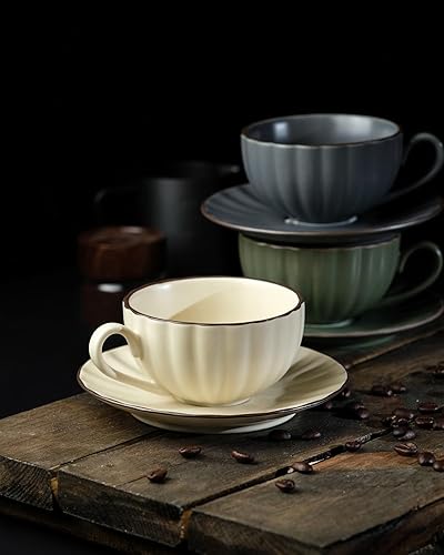 Miniatura 2 de LUXU Taza de café de cerámica con plato (redondo 9.5 onzas, verde)