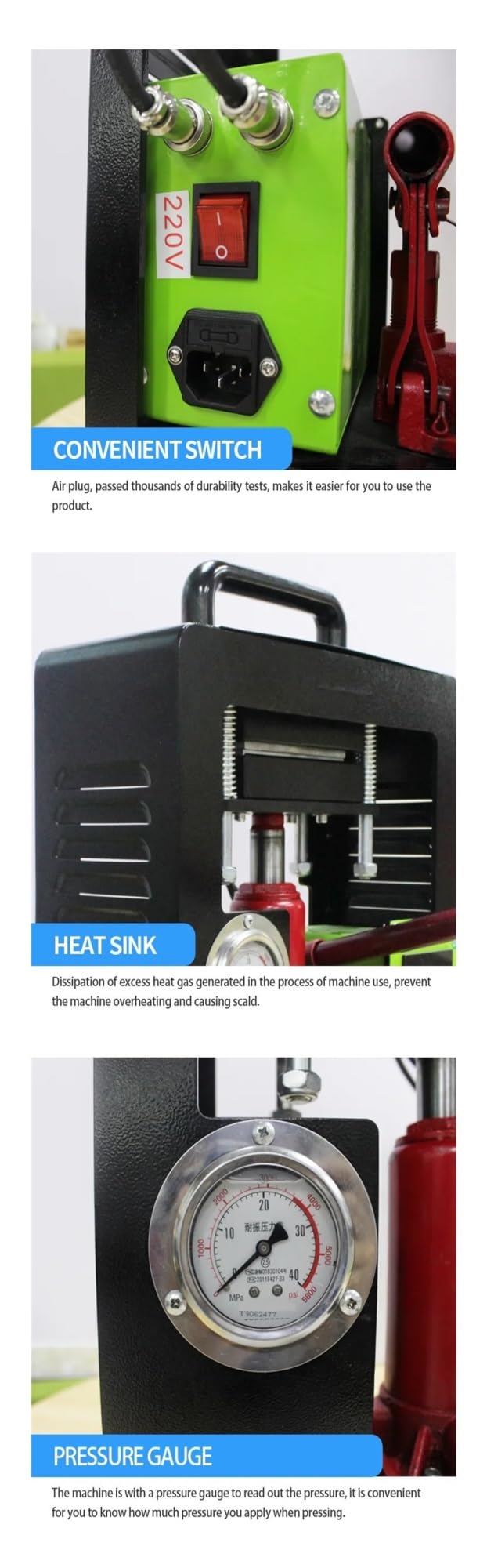 Prensa de Calor, Prensa térmica de colofonia hidráulica de 7 toneladas, AP2047 con placa calefactora doble de 2,4 "x 4,7" y manómetro, herramienta portátil de extracción de cera de aceite