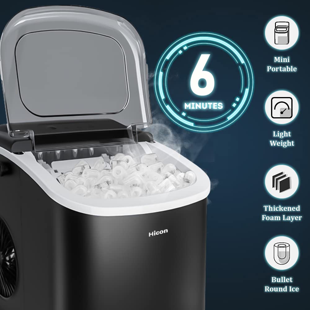 Yuewo Countertop Ice Maker Machine, Self Cleaning Electric Ice Cube Maker Machine 9 Bullet Round Ice In 6 Mins Portable For Home Kitchen Office Bar Restaurant (White) on Fridge.com - View 3