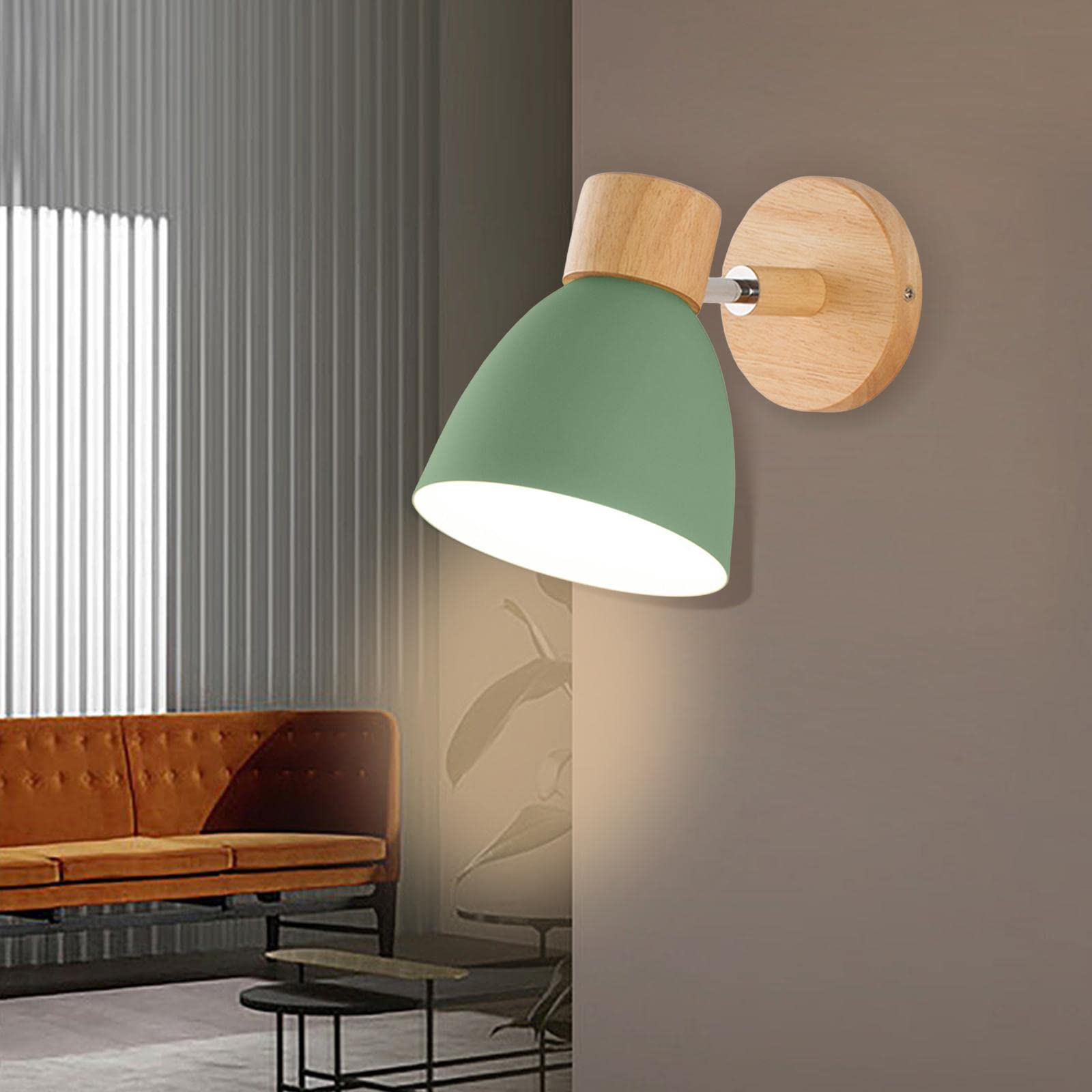 Fenteer Moderne minimalistische Wandlampe Holz E27 Macaron Nachttischlampe Wandleuchten für Restaurant Aufenthaltsraum Gang Home Beleuchtung, Grün