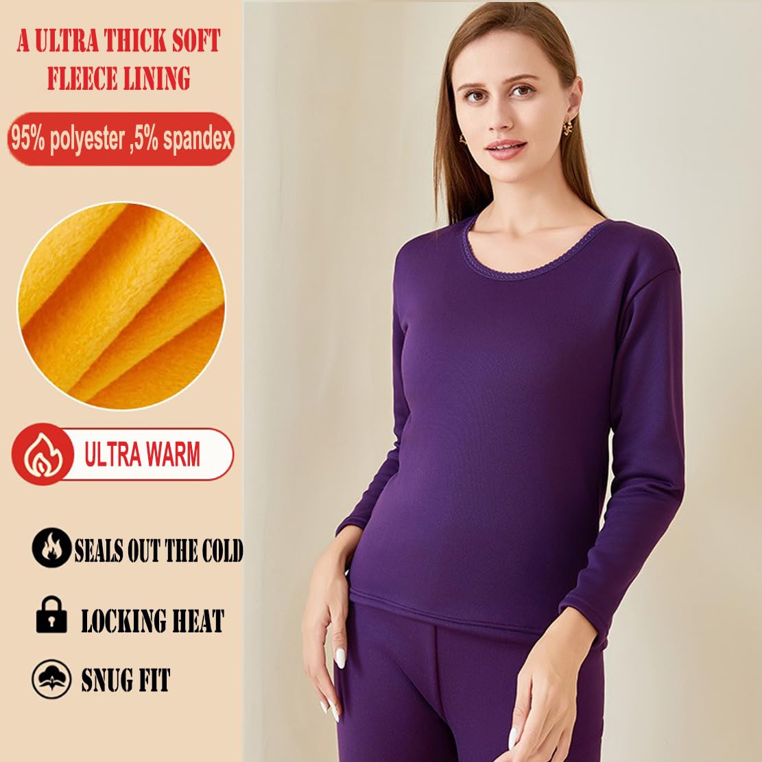 Ouruikia Conjunto de ropa interior térmica para mujer, forro polar, pantalón térmico largo Johns Base Layer, traje extra grueso, súper cálido