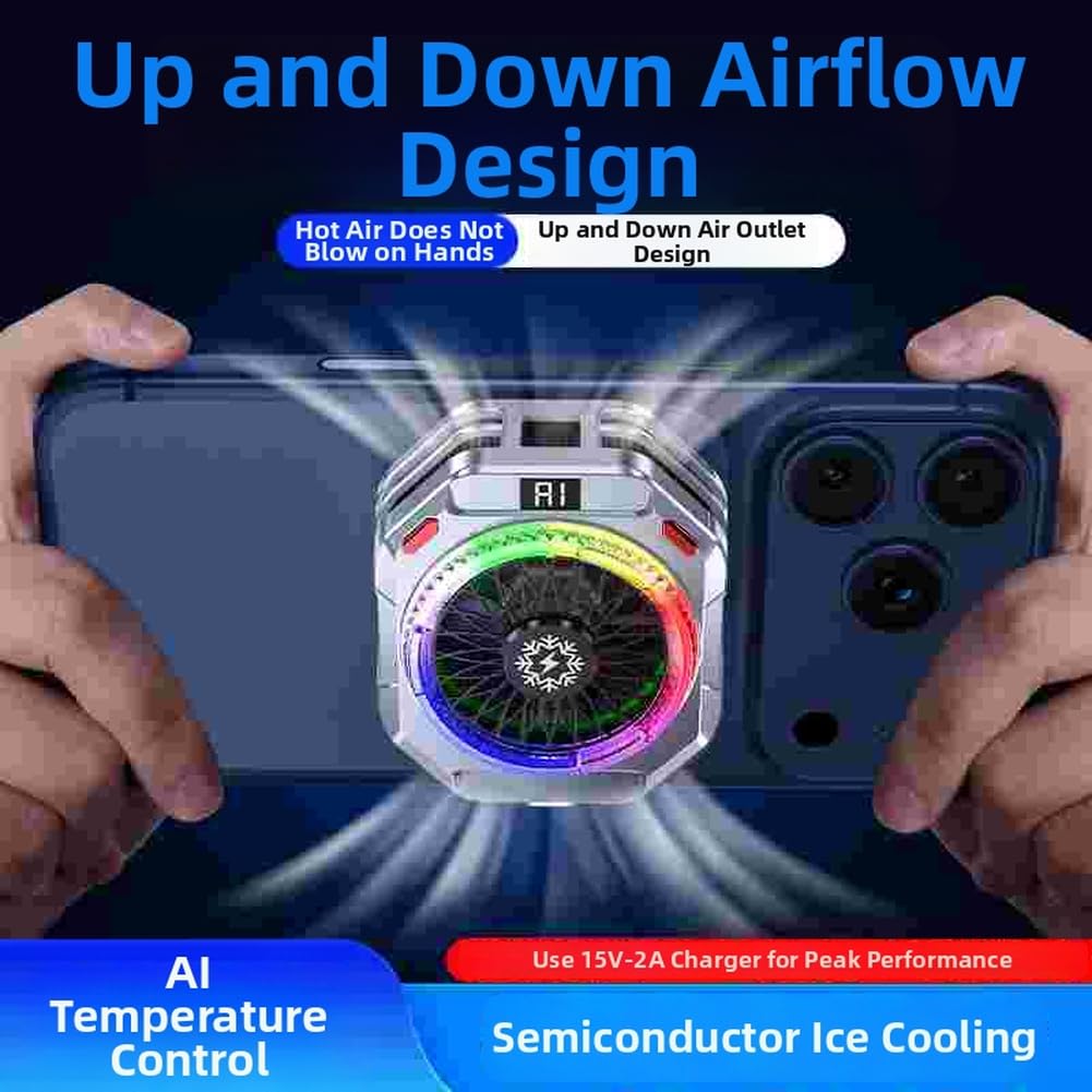 TH28 Pro Semiconductor Gaming Phone Cooler, Portable Magnetic Mobile Phone Heatsink with 30W AI Cooling Adjustable 5-Level Fan Control Clip-On Mount