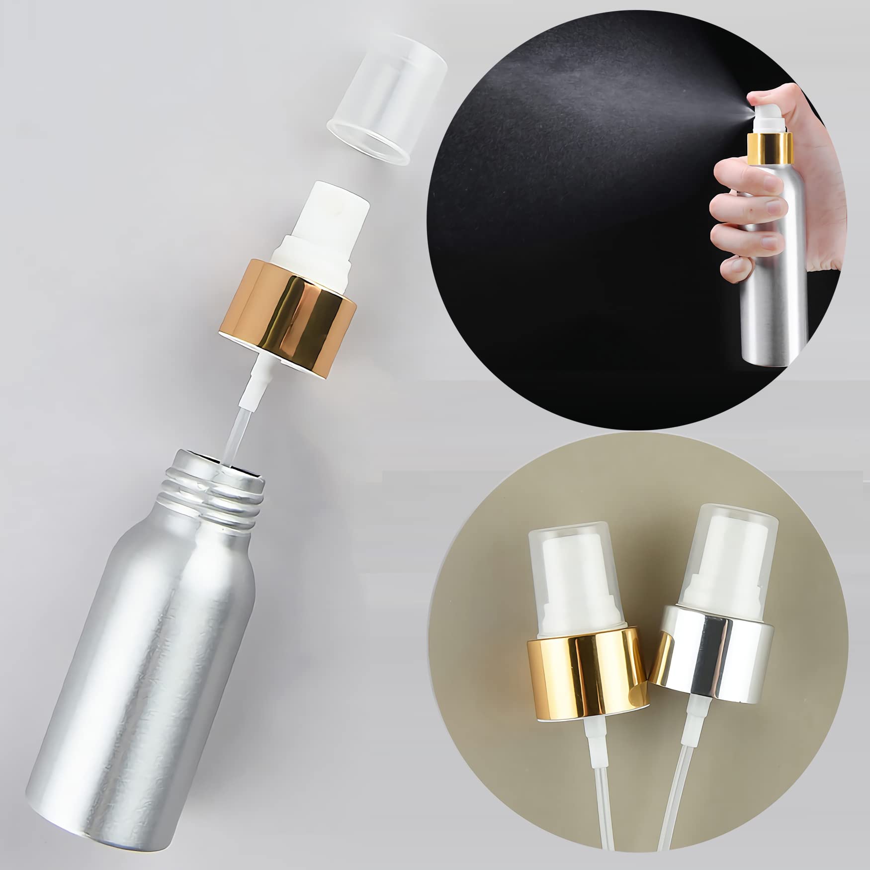 24 Pezzi 30 ml Bottiglie Spray Argento Vuote in Alluminio con Pompa Argento/Bianco Fine Nebbia Flacone Spray per Cosmetica Acqua Profumo da Viaggio Riempibile, Imbuto