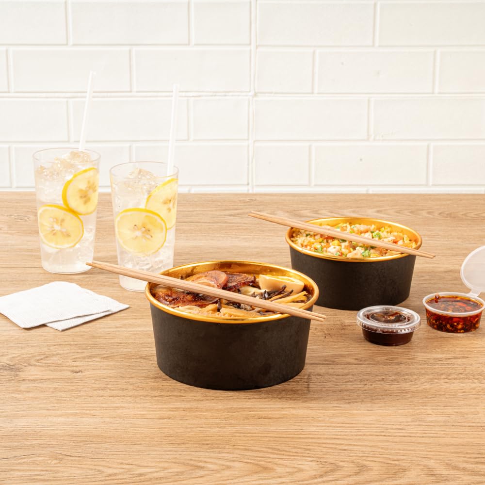 Restaurantware Foil Lux - Contenitore da asporto, 50 contenitori isolati per alimenti, antigrasso, impilabili, in carta nera, per cibi caldi o freddi, con coperchi venduti separatamente
