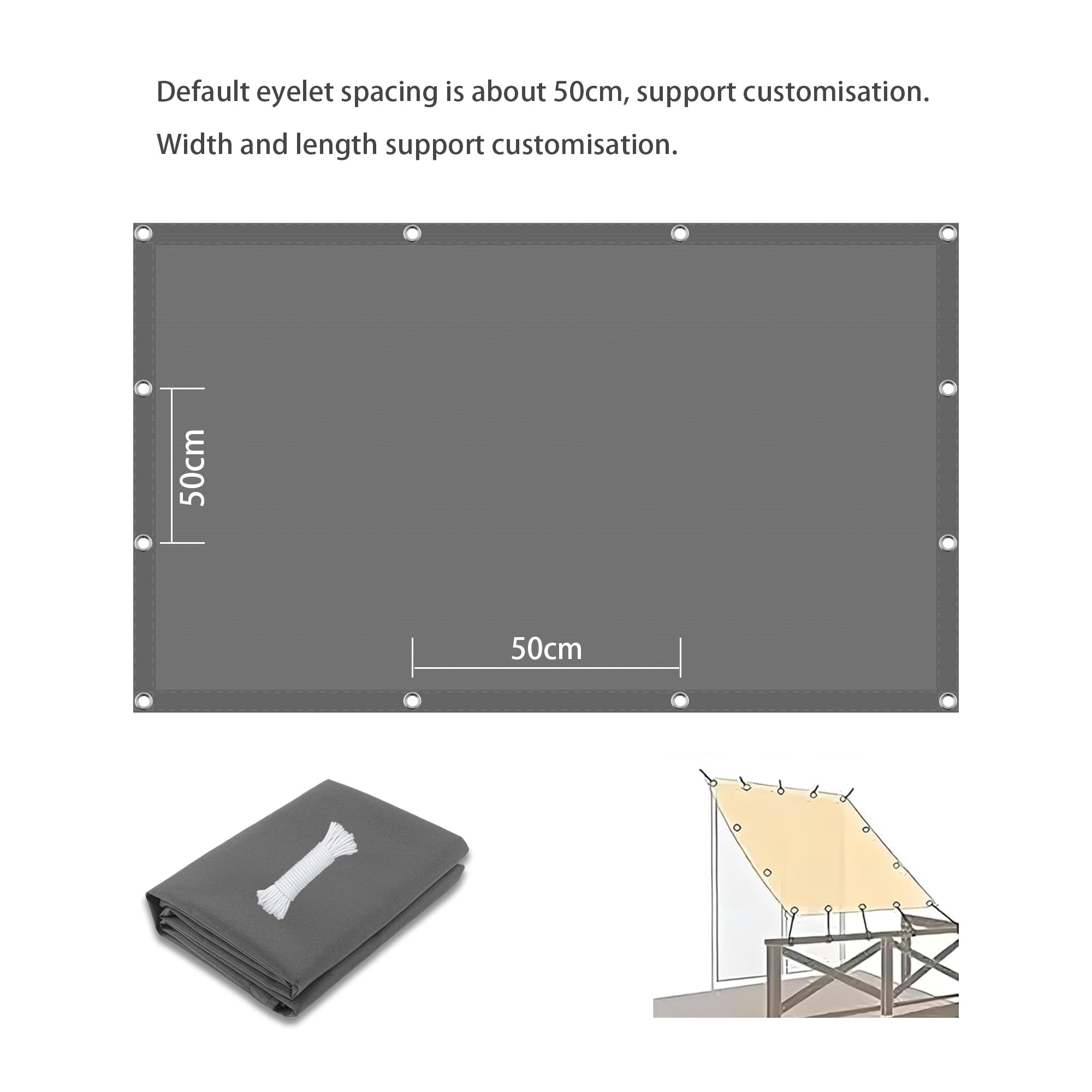 Vela Parasole Rettangolare 120 x 260 cm Anti UV 98% Parasole Tenda a Vela Ombreggiante Protezione Raggi UV con Fune e Occhiellato per Terrazza Campeggio Giardino, Bianco