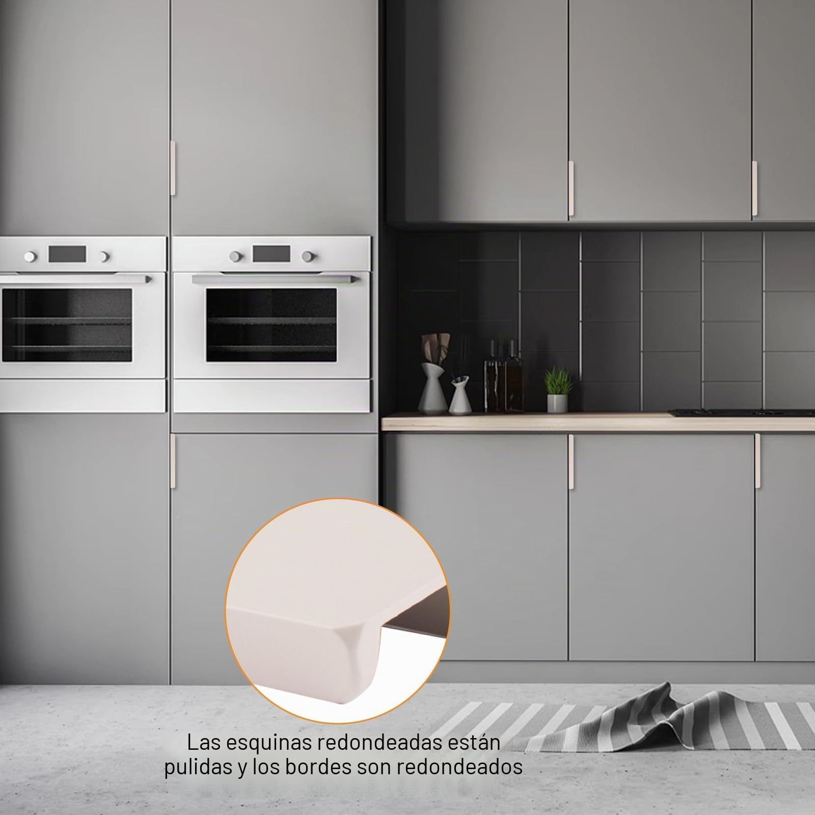 MOROBOR Juego de 8 tiradores de cajón ocultos en aleación de aluminio gris cachemir para puertas de armario de cocina, casa, 150 mm