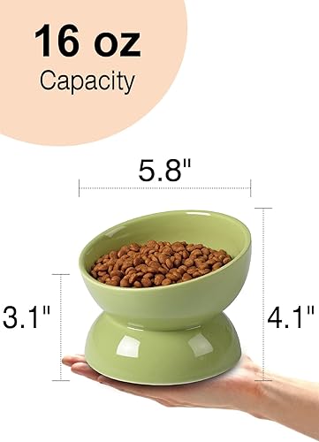 Miniatura 2 de Cuenco de agua para gatos, cuencos elevados de cerámica de 16 oz, plato de comida para mascotas inclinado y elevado en 15°, antivómito, protege la