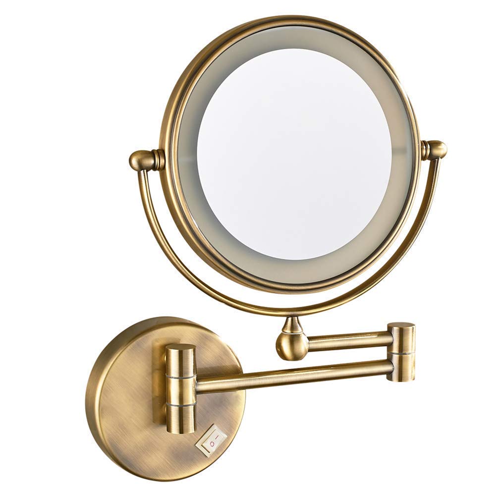 Miroir de courtoisie extensible en laiton massif avec miroir mural grossissant 5X de salle de bain