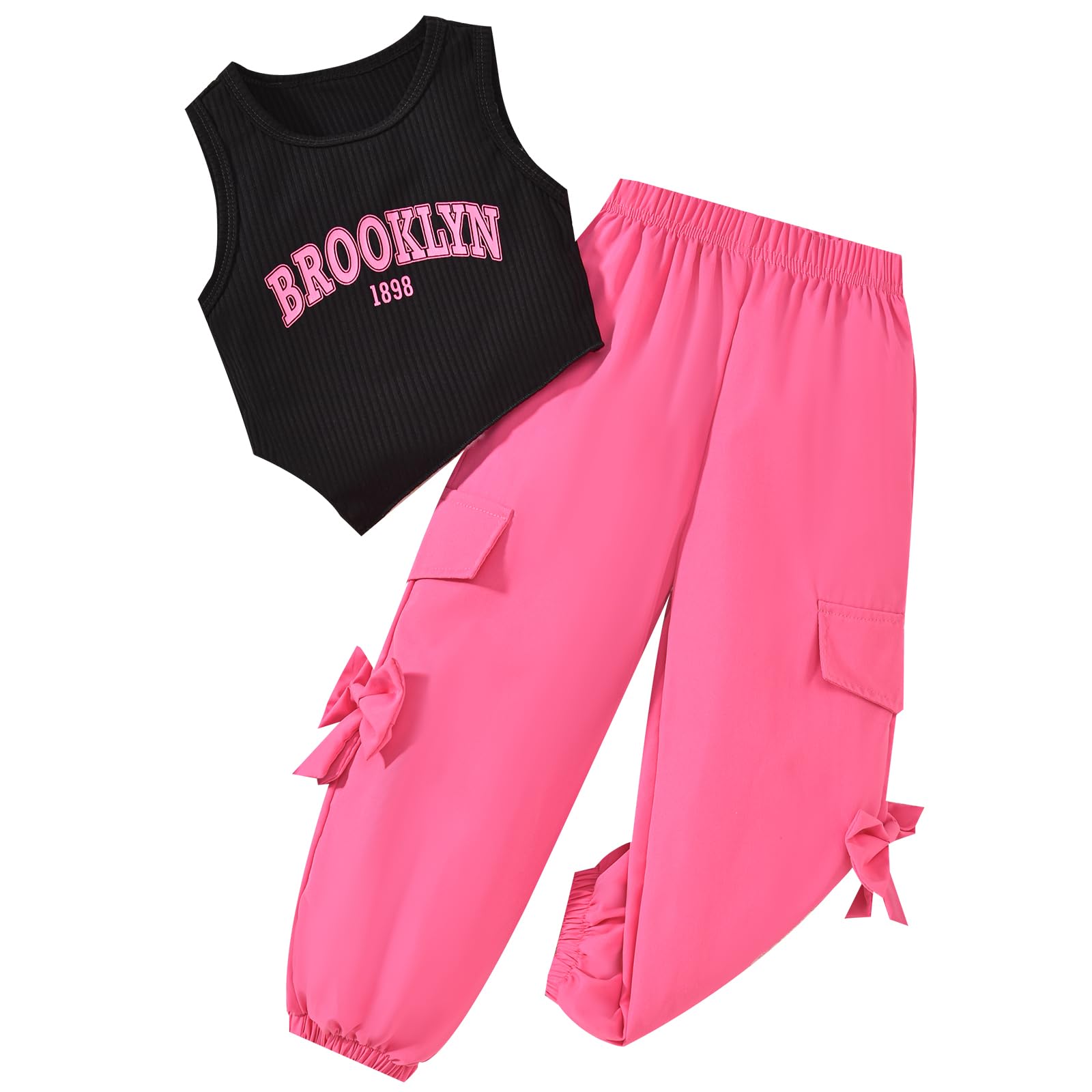 GOOCHEER Infant Baby Toddler Girl Clothes Sleeveless Camisole Tank Top Pants Set Summer Outfit for Girls (Black Brooklyn, 2-3T)