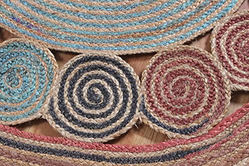 Tapis en jute multicolore rond 1,2m géométrique de salon durable - 6