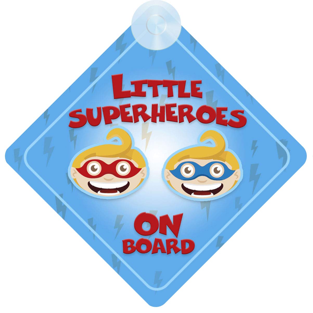 Qg Ltd Blue Children On Board Car Sign - Little Superheroes Design With Strong Suction Cup |