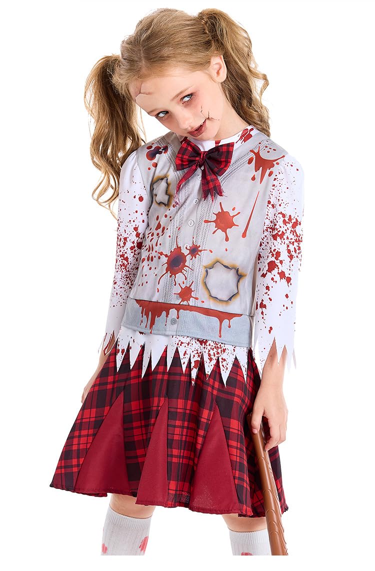 NebulaGlam Halloween Zombie Costume for Girls School Girl Zombie Costume for Kids Halloween Costumes For Girls (M) - Image 2