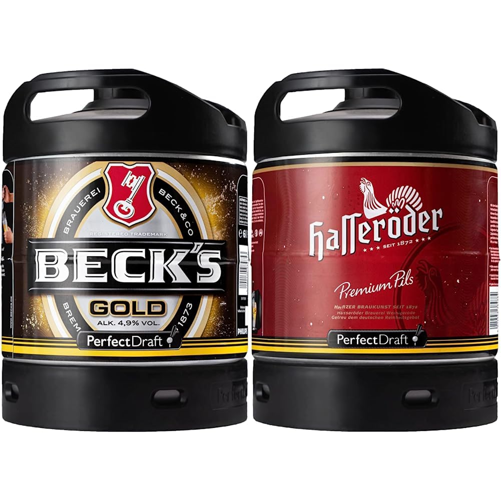 BECK'S Gold Helles Lager Bier Perfect Draft (1 x 6l) MEHRWEG Fassbier & Hasseröder Premium Pils Bier Perfect Draft (1 x 6l) MEHRWEG Fassbier