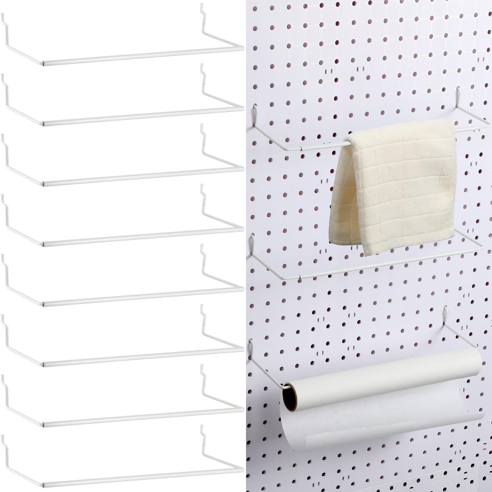 Nuanchu 8 Pcs Paper Towel Holder for Pegboard Extendable Peg Board Organizer Accessories Pegboard Towel Holder Accessories for Craft Room Laundry Room