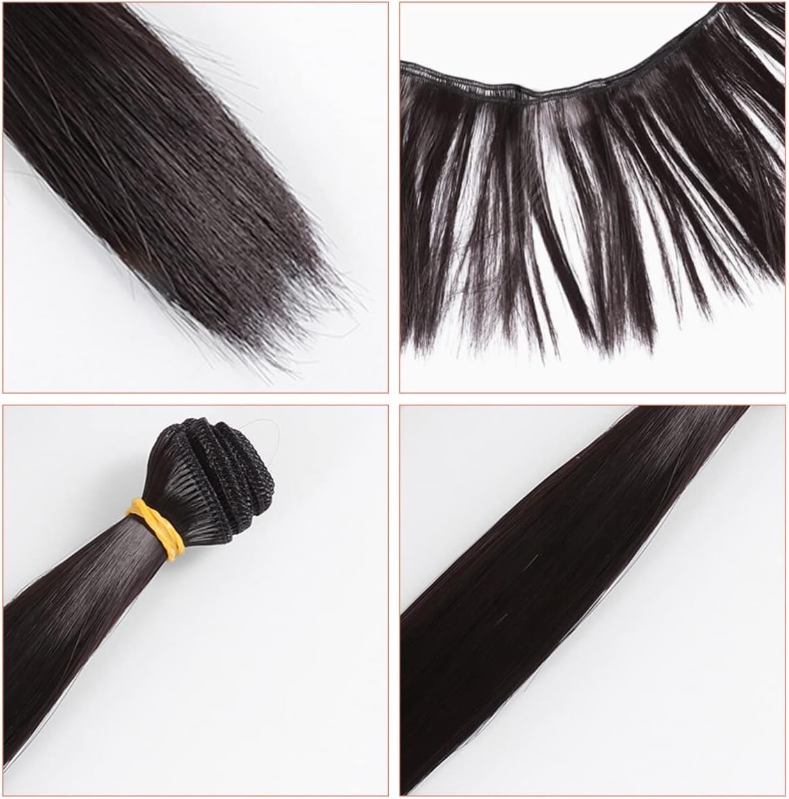 Toyvian Straight Wig Black Wig Doll Hair, 5 Pack Straight Synthetic Doll Hair Wefts for, Wig Making Hair Tinsel Kit Doll Straight Hair