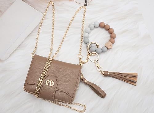 Miniatura 5 de Billetera Multiusos de Alta Capacidad con Llavero, Soporte para Tarjetas con Cremallera, Monedero con Pulsera de Muñeca, Llavero de Bangle con