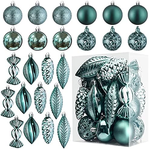 Green Christmas Ball Ornaments for Christmas Decoration Baubles - 24 Pieces Xmas Tree Shatterproof Ornaments with Hanging Loop for Holiday and Party Decoration (Combo of 8 Ball and Shaped Styles)