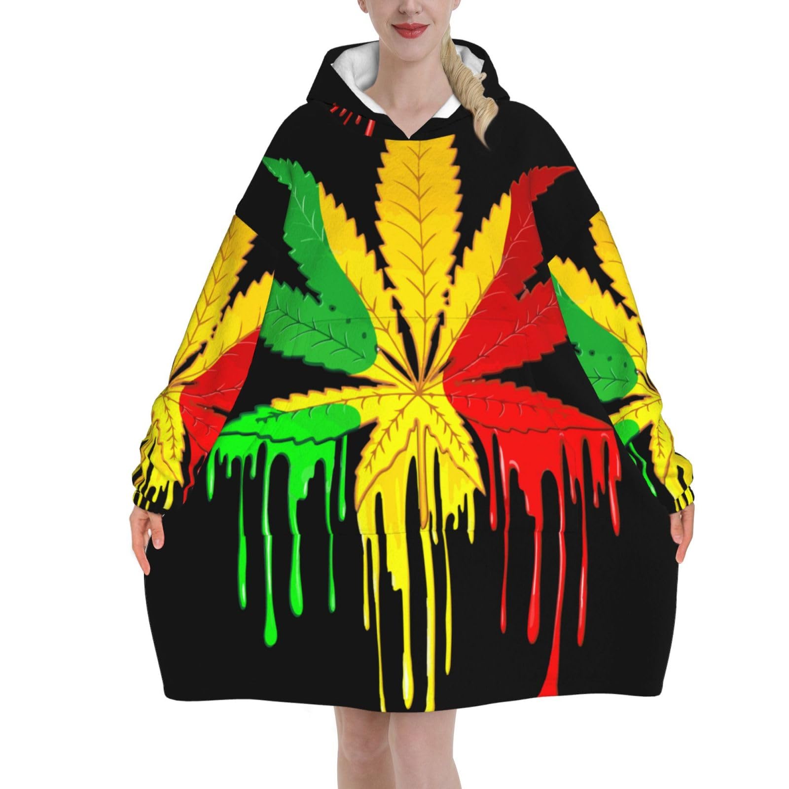 Dripping Reggae Weed Blanket Hoodies For Women And Men Adult Oversize Wearable Blanket Hoodies For Soft And Warm