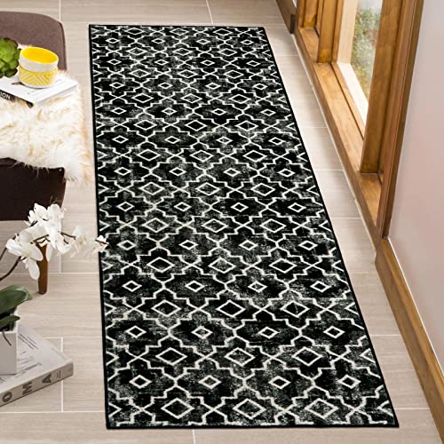 Wonnitar Moroccan Washable Runner Rug - 2X7 Runner For Hallway Non-Slip Black And White Kitchen Carpet Runner Modern Geometric Trellis Soft Entryway Mat For Bedroom Kitchen Living Room #TOP26