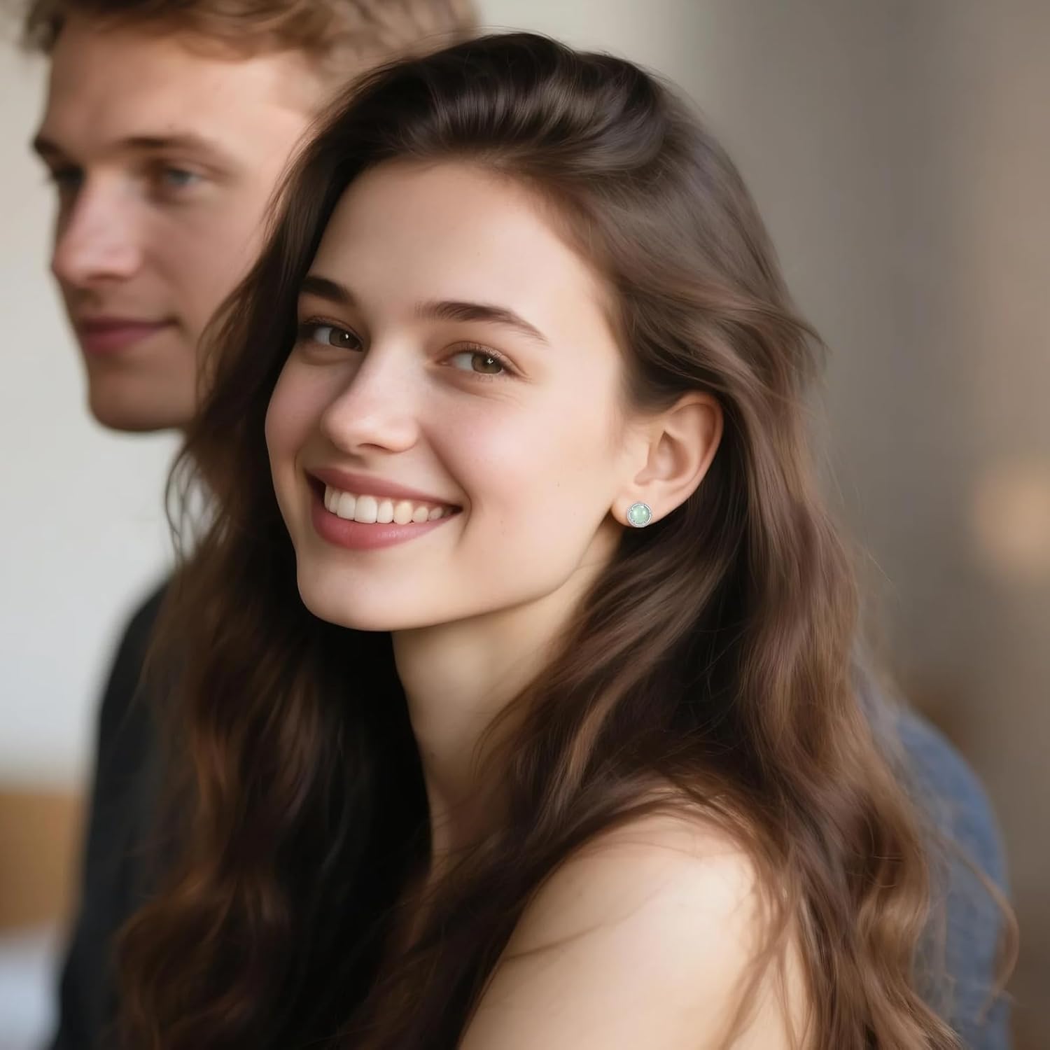 Moonstone/Turquoise/Larimar/Black Onyx/Moss Agate/Jade Stud Earrings Sterling Silver Natural Gemstone Jewelry Gifts for Women