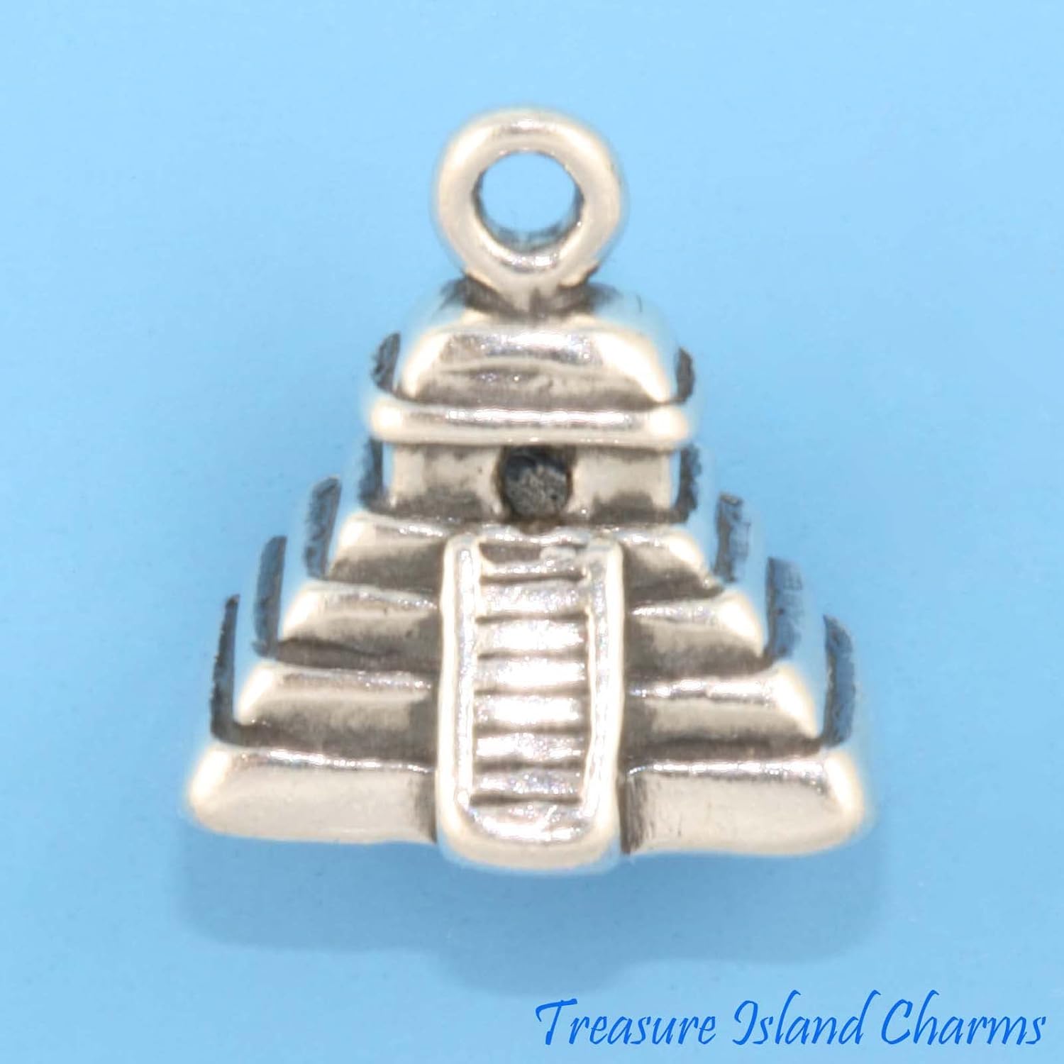 Mayan Maya Mesoamerican Pyramid Mexico 3D 925 Sterling Silver Charm Pendant Bracelet Jewelry Making Supply
