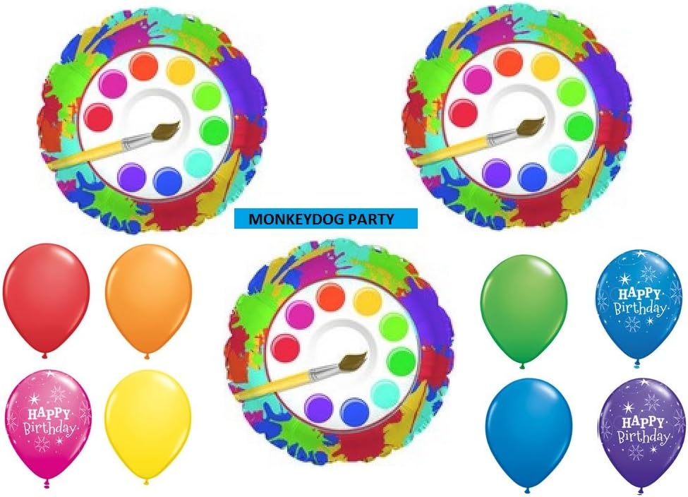 11pc Balloon Set Art Party Paintbrush Birthday foils and Latex New
