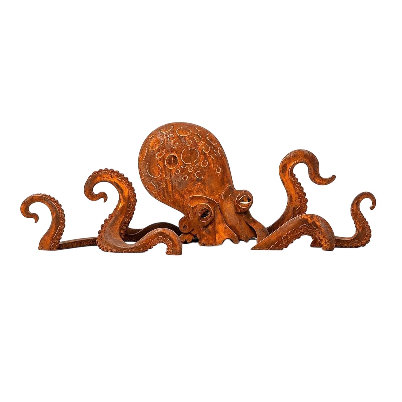 Pasisuu Giant Squid Garden Sculpture, 3D Metal Octopus Outdoor Statue for Patio Lawn Beach House Decor, Weather-Resistant Rust Patina Marine Ornament, Nautical Iron Art Decoration Set 1pc