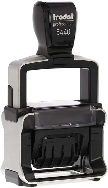Trodat 5440/L Professional Self Inking Date Stamp with 4 English Phrase Options  Date Red, Text Blue, 81 x 46 x 155 mm