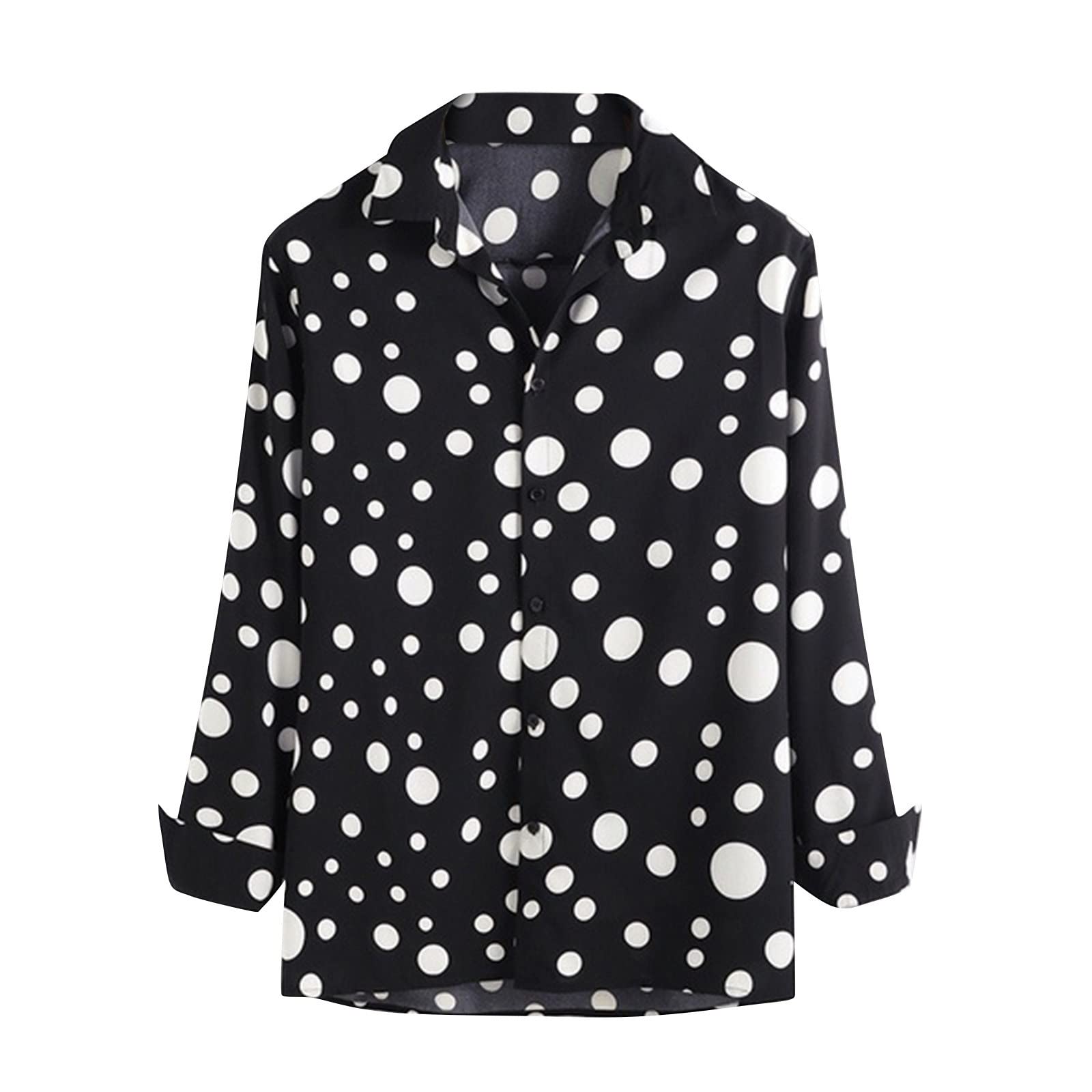 Men’s Versatile Shirt Stylish Polka Dot Print Wrinkle Free Quick Dry Lightweight Long Sleeve Lapel Button Shirt
