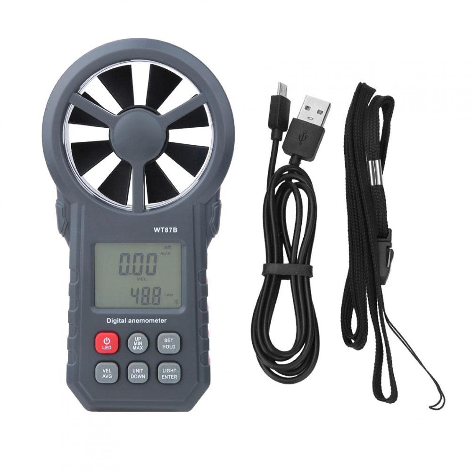 Cyfrowy anemometr Wewnętrzna/zewnętrzna bezprzewodowa stacja pogodowa Wt87b Przenośny przenośny USB Miernik cyfrowy Bluetooth Tester prędkości powietrza do wędkowania i polowania