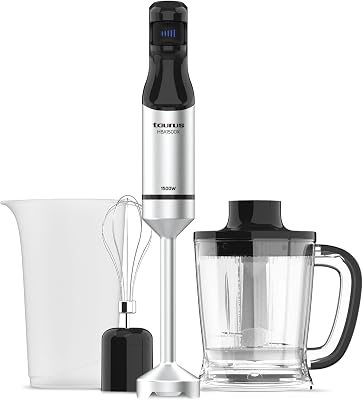 Taurus – Batidora de mano | 1500W Potencia | Regulador de 20 velocidades ajustable | Función Turbo | Cuchillas de acero inoxidable | Pica hielo | Diseño ergonómico | Vaso medidor 700 ml | Inox
