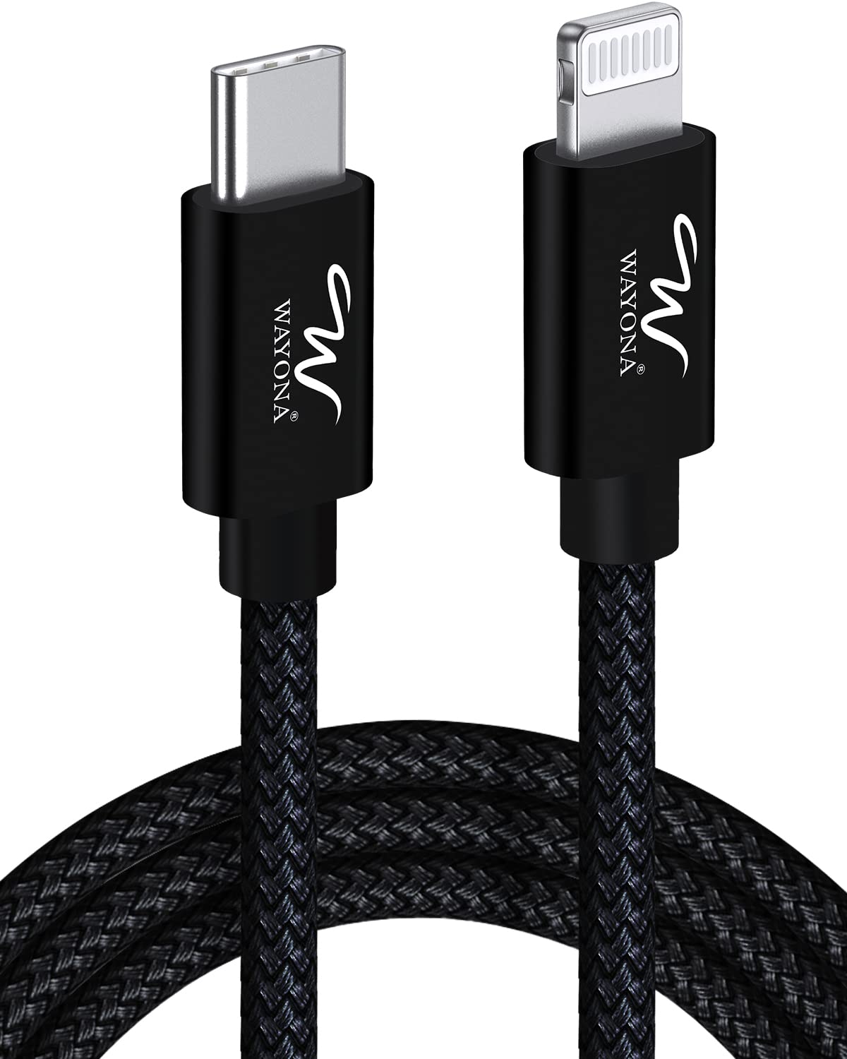 Wayona Type C to Lightning MFI Certified 20W Fast Charging Nylon Braided USB C Cable for iPhone 14Pro,14ProMax,14,14Plus,13,13Pro,13ProMax,13Mini,12,12Pro,11,11ProMax,iPhone12Mini (2M, Black)
