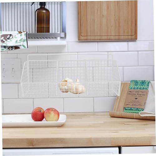 Miniatura 5 de 2 cestas de almacenamiento de cocina de montaje en pared, organizador colgante de acero al carbono con estructura de malla para frescura y ahorro de