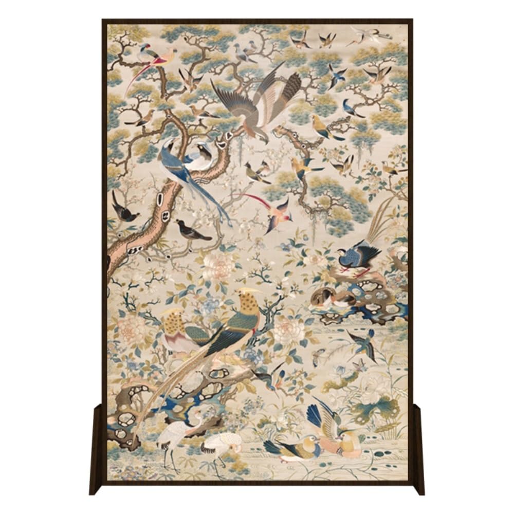 Privacy Screen Floor-standing Flower and Bird Screen Partition for Living Room Decorative Background Wall Chinese Solid Wood Room Divider