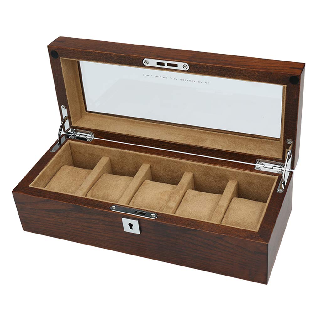 Caja de reloj, caja de colección de joyas, soporte organizador, bandeja para pulsera, caja de almacenamiento de exhibición de madera con tapa de vidrio y 5 almohadas de almacenamiento extraíbles