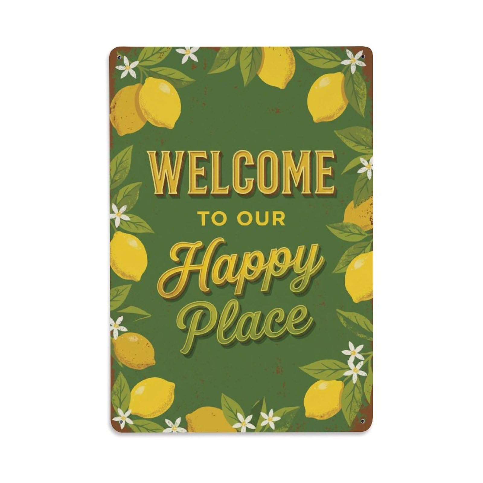 Welcome To Our Happy Place Meyer Lemon Garden Metal Tin Sign Plaque Wall Decor for Cafe, Club Bar, Office, Home Garden Metal Poster 8x12Inch