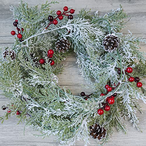 6' Snowy Artificial Christmas Cedar Garland With Pine Cones And Red Berries Christmas Winter Greenery Garland For Christmas Wedding Winter Holiday Seasonal Mantel Table Runner Centerpiece Decoration #TOP3