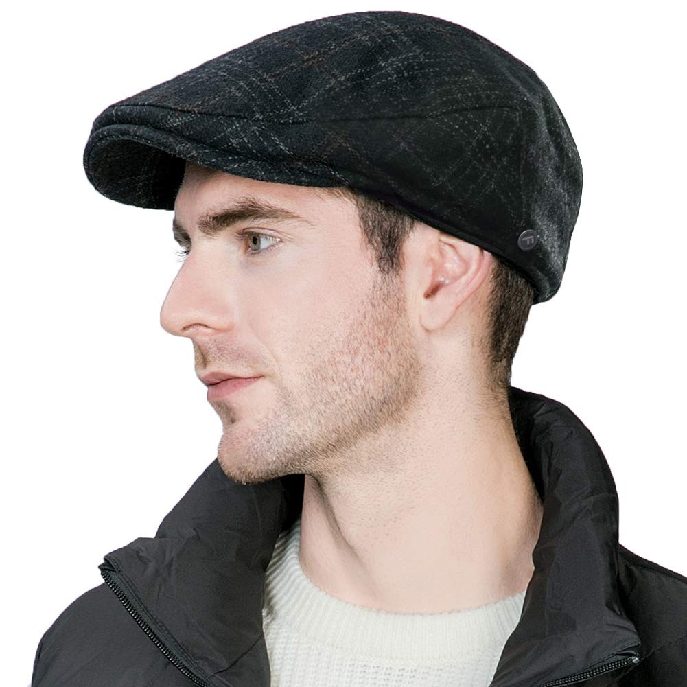 FANCET Winter Mens Earflaps Trapper Flat Cap Irish Gatsby Duckbill Ivy Cap Golf Driving Shooting Hat with Ear Flaps Cotton Lined Coffee Adjustable M
