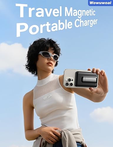 Miniatura 5 de Cargador portátil Magsafe, banco de energía inalámbrico de 10000 mAh con soporte, USB C PD 20 W carga rápida Powerbank, batería magnética compatible