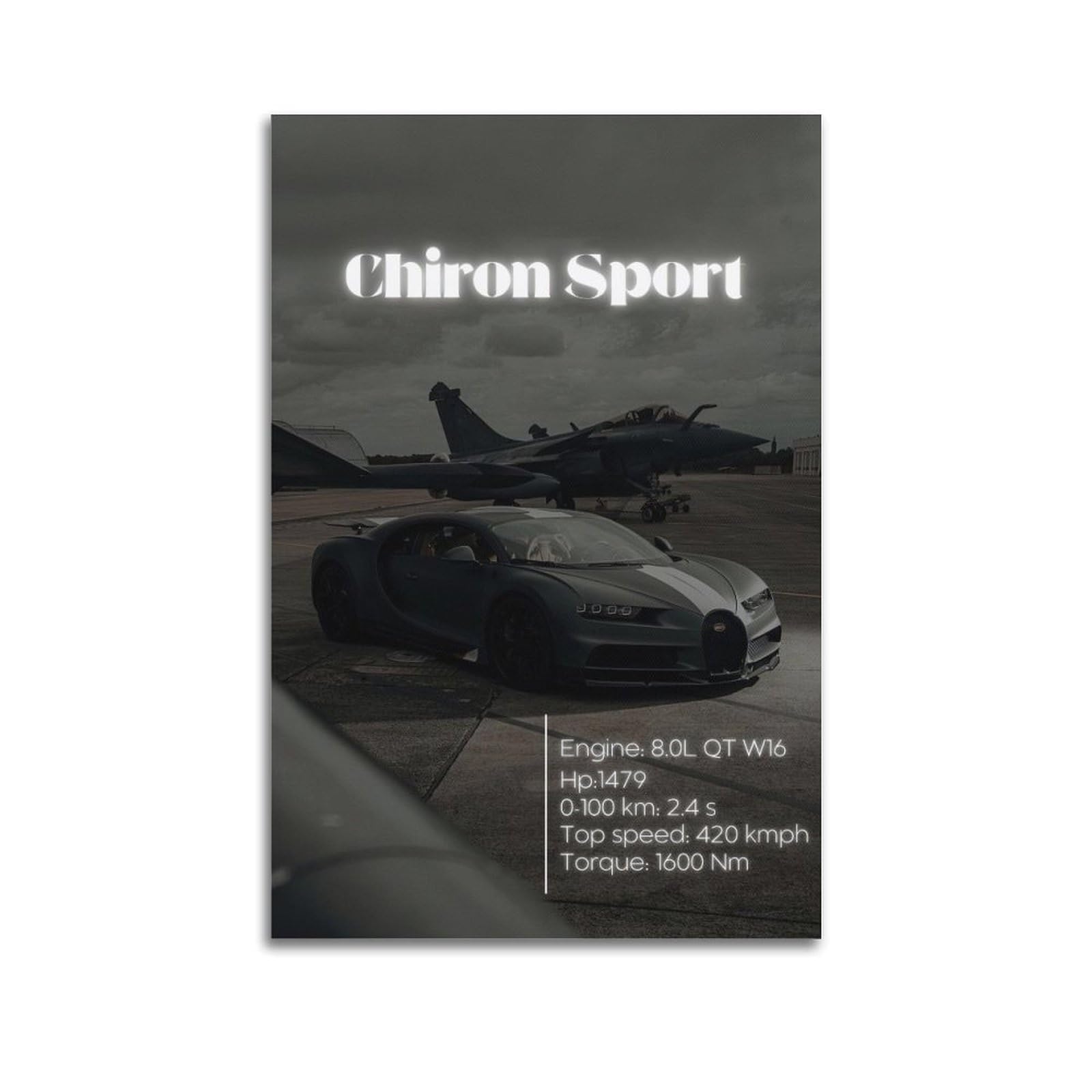 OKAHYS Racing Hypercar Sports Car Poster Chiron & Rafale Fighter Plane Decorative Painting Canvas Wall Artworks Picture 12x18inch(30x45cm)