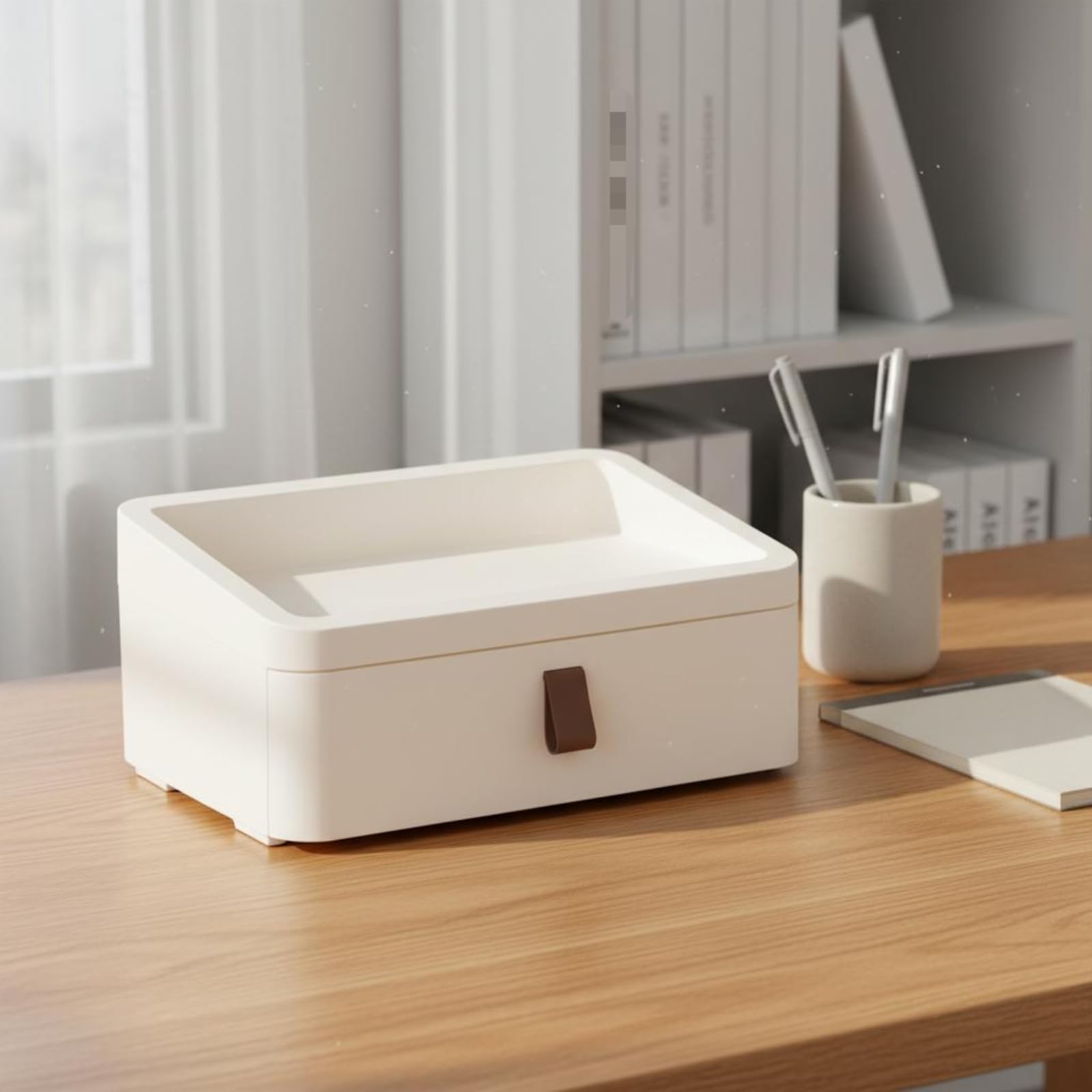 Contenitore da Scrivania Organizer Cassettiera Scatola Vassoio Superiore Cassetto Corpo Rettangolare Salvaspazio Adatto per Postazione Lavoro, Bianco