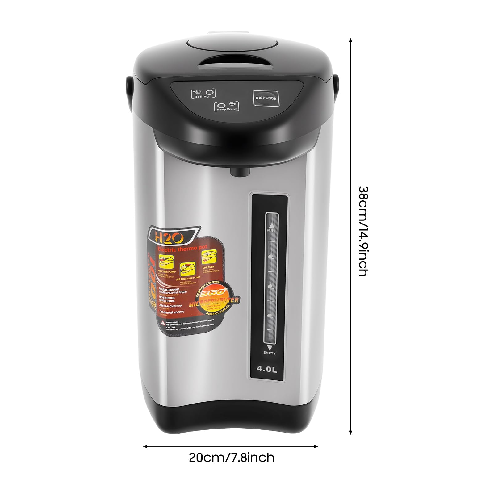 MINRS Thermopot 4 litry, dozownik gorącej wody, ze stali nierdzewnej, podwójne ścianki, funkcja utrzymania ciepła, czajnik elektryczny, grzane wino, garnek do podgrzewania, utrzymywania ciepła, czarny
