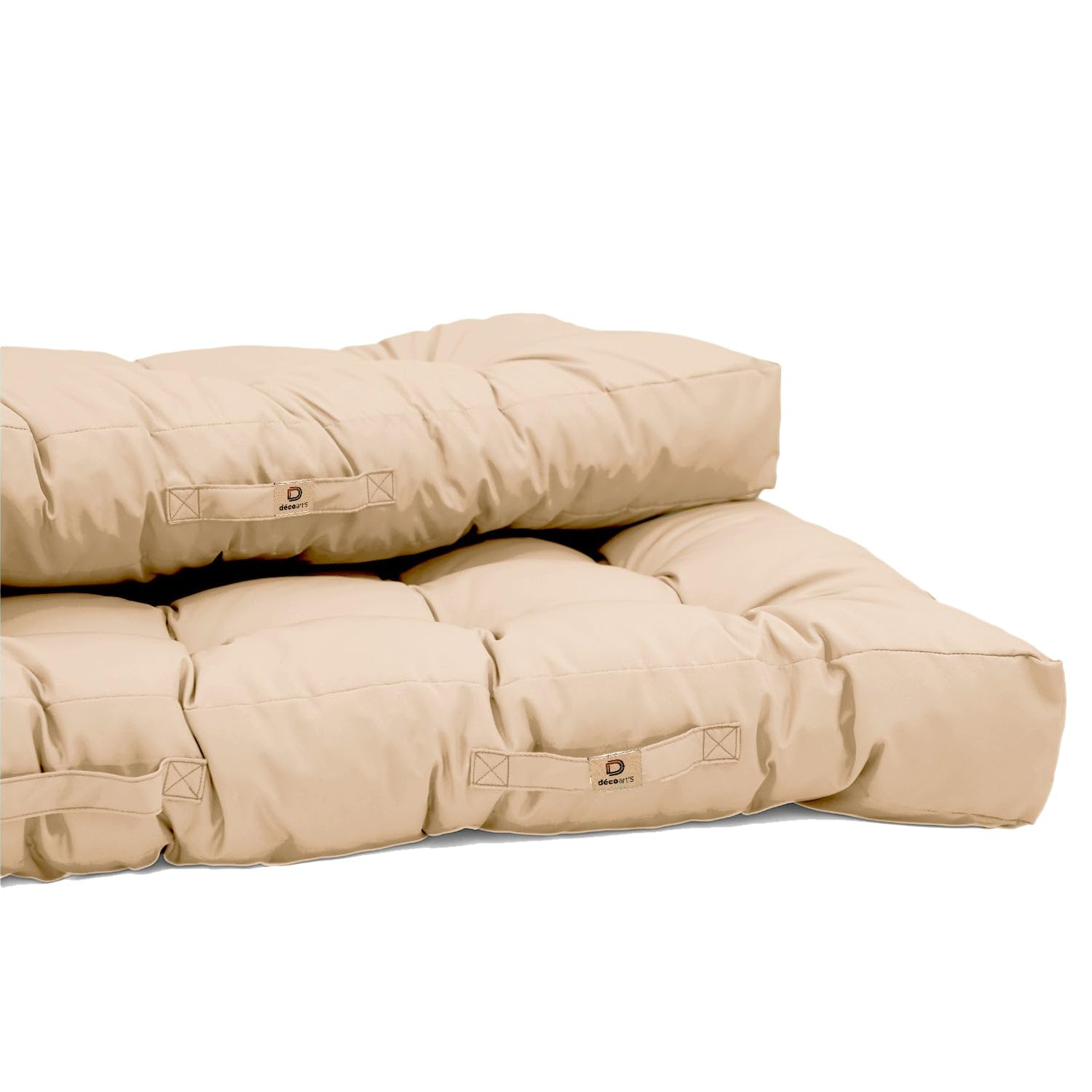 Déco Arts — Coussin Palette Lot de 2 (Assise 120x80 + Dossier 120x40) — Tissu Déperlant Anti-UV — Mousse Confort 240g/m² — Oeko-TEX 100 — Beige