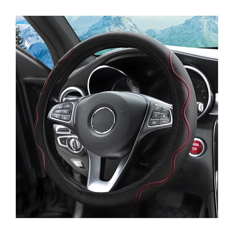 Capa para volante zipelo em seda gelada preta e vermelha para volantes de 36,8 a 38,1 cm Style2-Black/Red