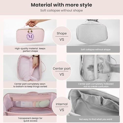 Miniatura 5 de Bolsa de maquillaje, bolsa de maquillaje de viaje, bolsa de maquillaje portátil de piel sintética impermeable, organizador con asa y divisor bolsas